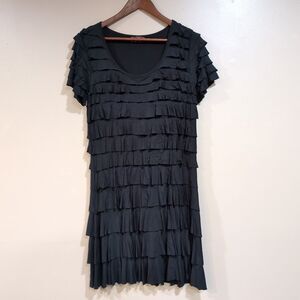 Isle By Melis Kozan Tiered Short Sleeve Ruffled Dress‎ Black Cocktail Womens M